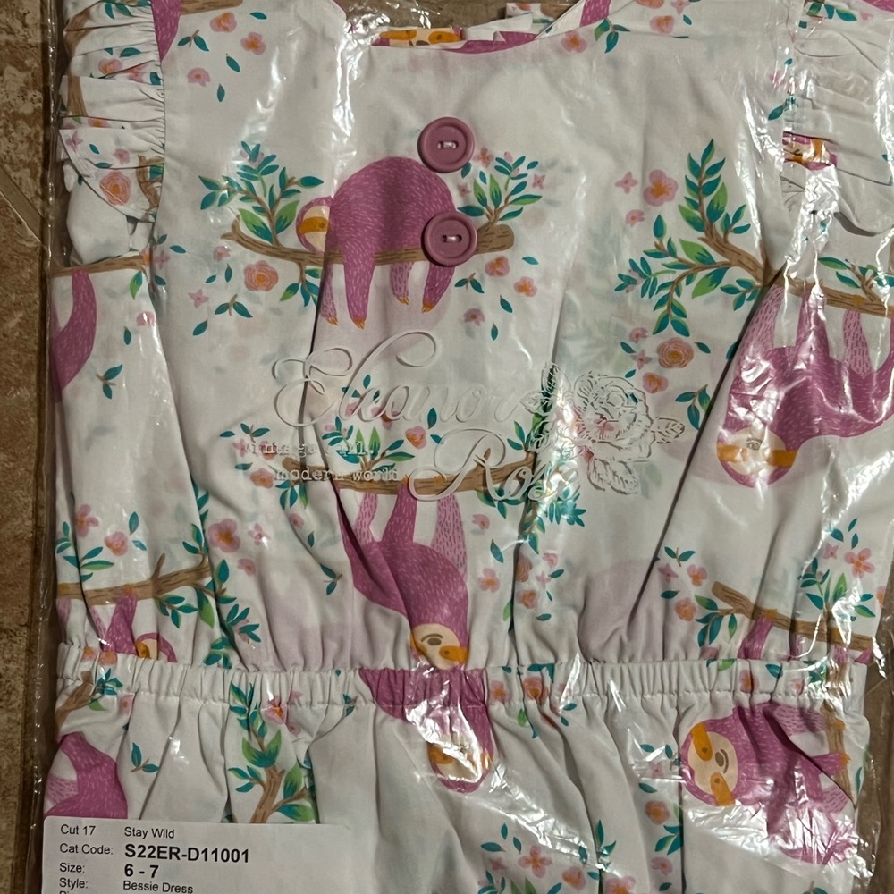 Eleanor Rose Bessie Dress- Sloth pattern